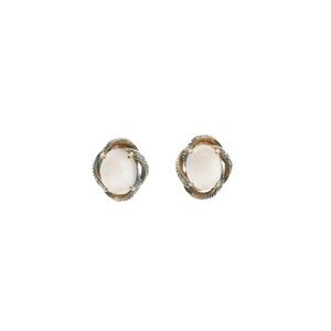 14K Two Tone Gold Diamond & Moonstone Knot Earrings